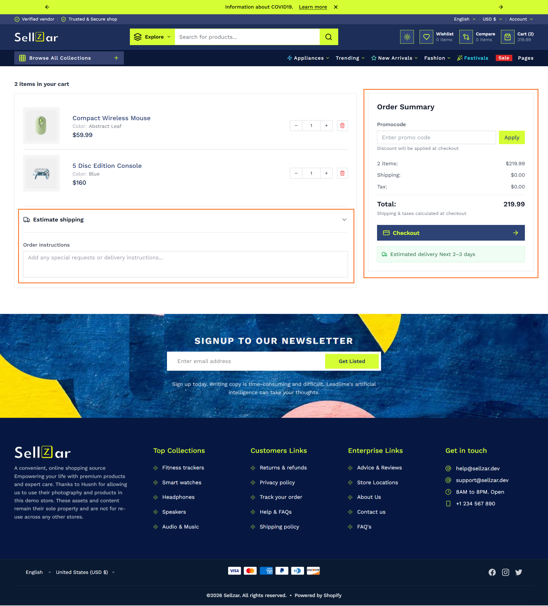 Shipping Estimator & Order Summary